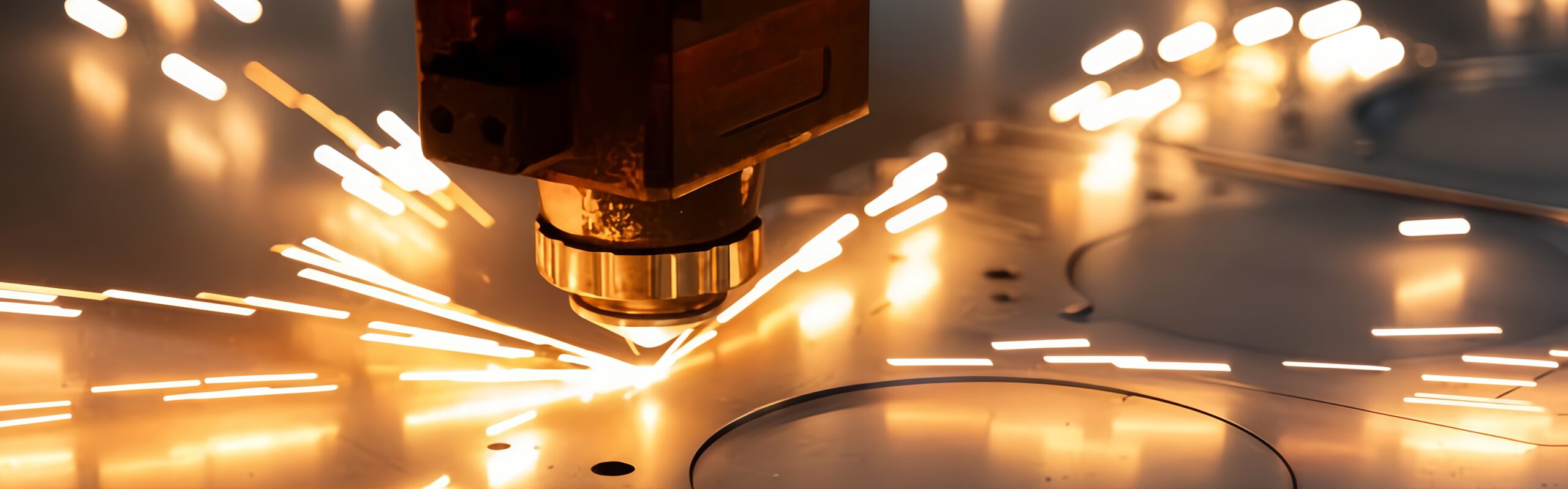 close up photo of a laser machine cutting sheet metal.
